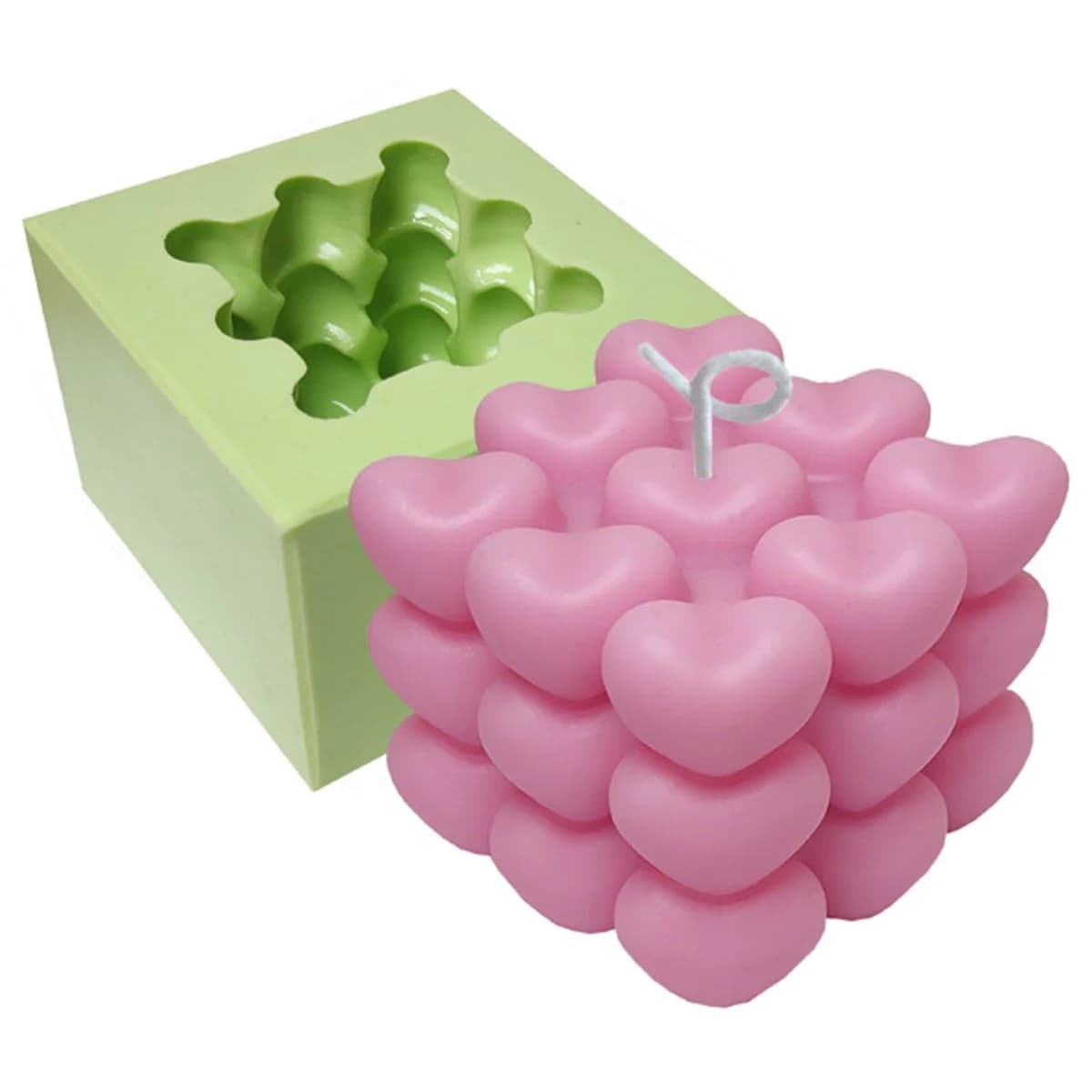 Molde de Silicone para Velas e Sabonetes Cubo Coração Grande