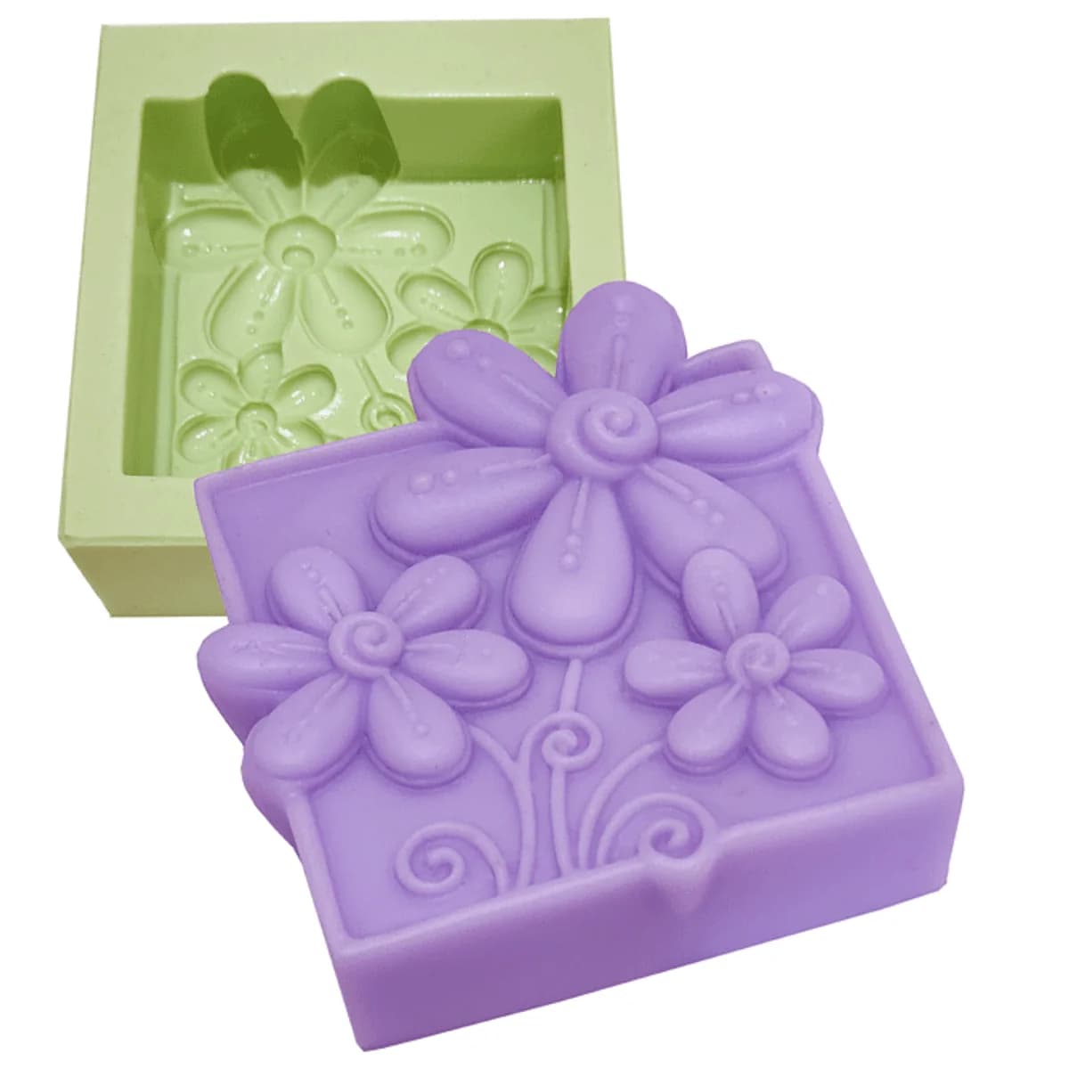 Molde de Silicone para Velas e Sabonetes Quadrado Flores