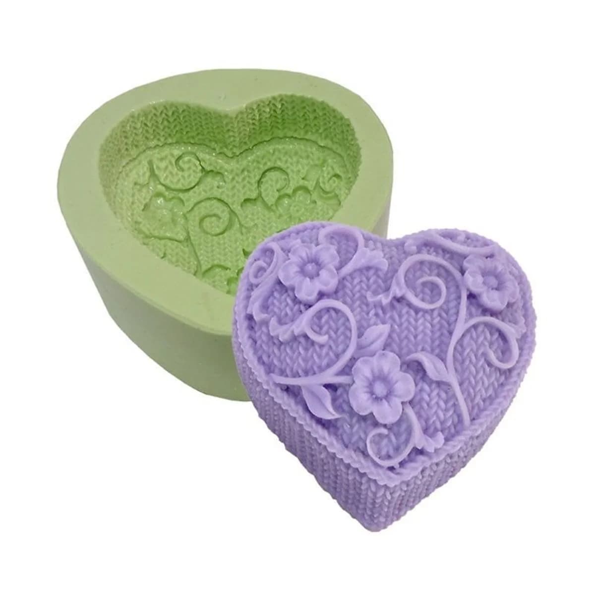 Molde de Silicone para Velas e Sabonetes Coração de Crochê e Flores