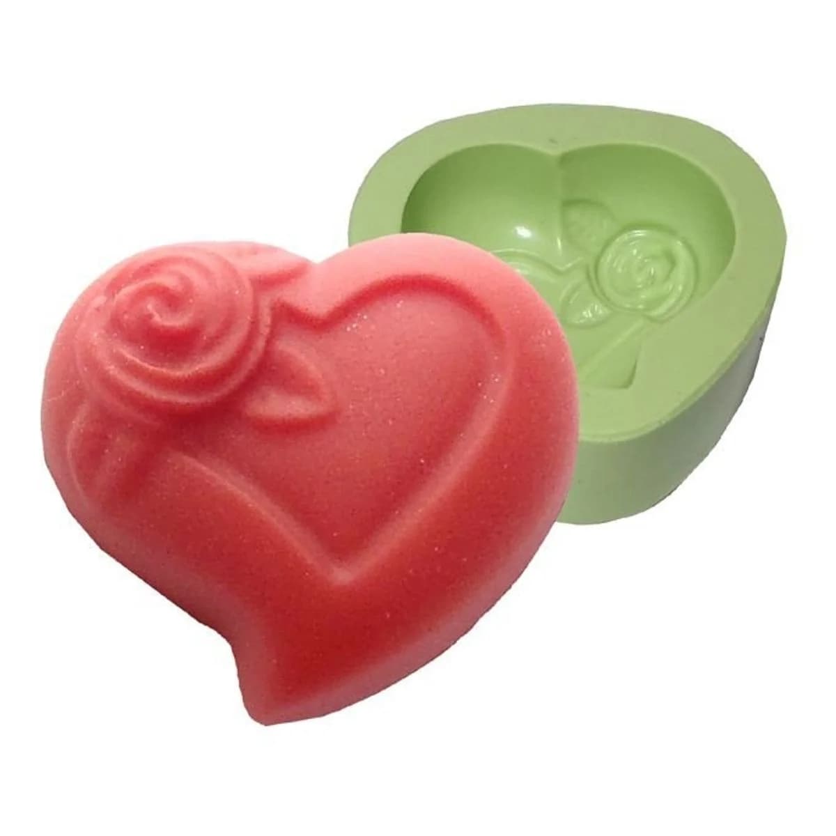 Molde de Silicone para Velas e Sabonetes Coração com Rosinha