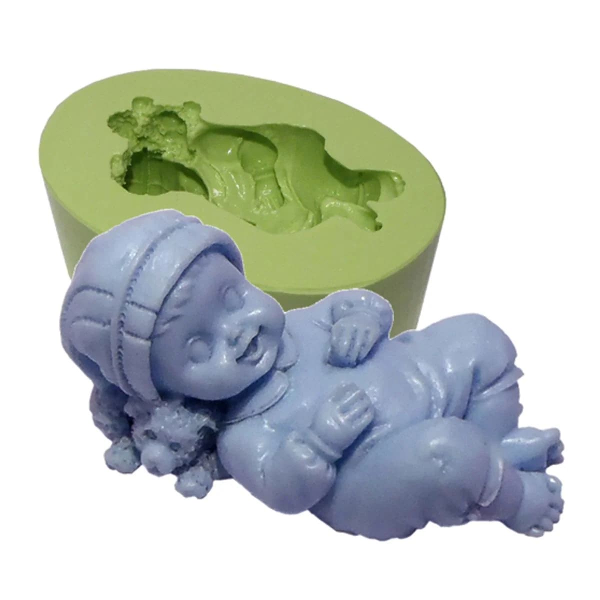 Molde de Silicone para Velas e Sabonetes Bebê Deitado no Urso
