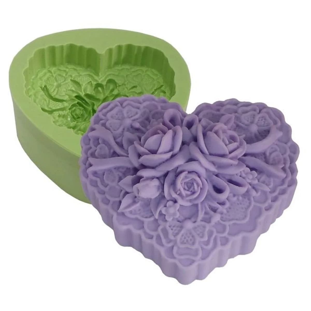 Molde de Silicone para Velas e Sabonetes Coração com laço e rendas