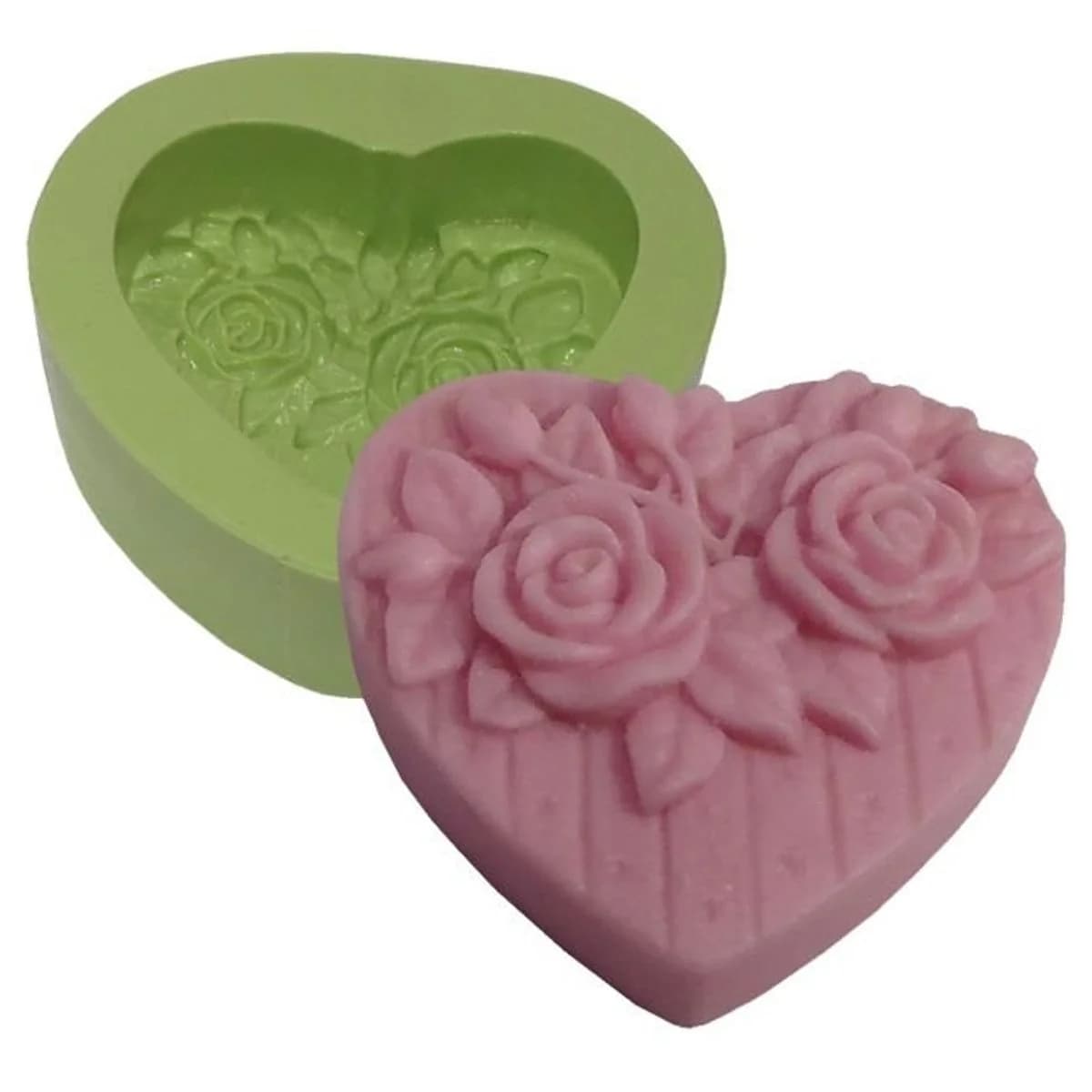 Molde de Silicone para Velas e Sabonetes Coração Médio com Rosas