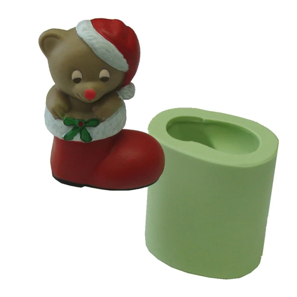 Molde de Silicone para Velas e Sabonetes Ursinho Noel Bota