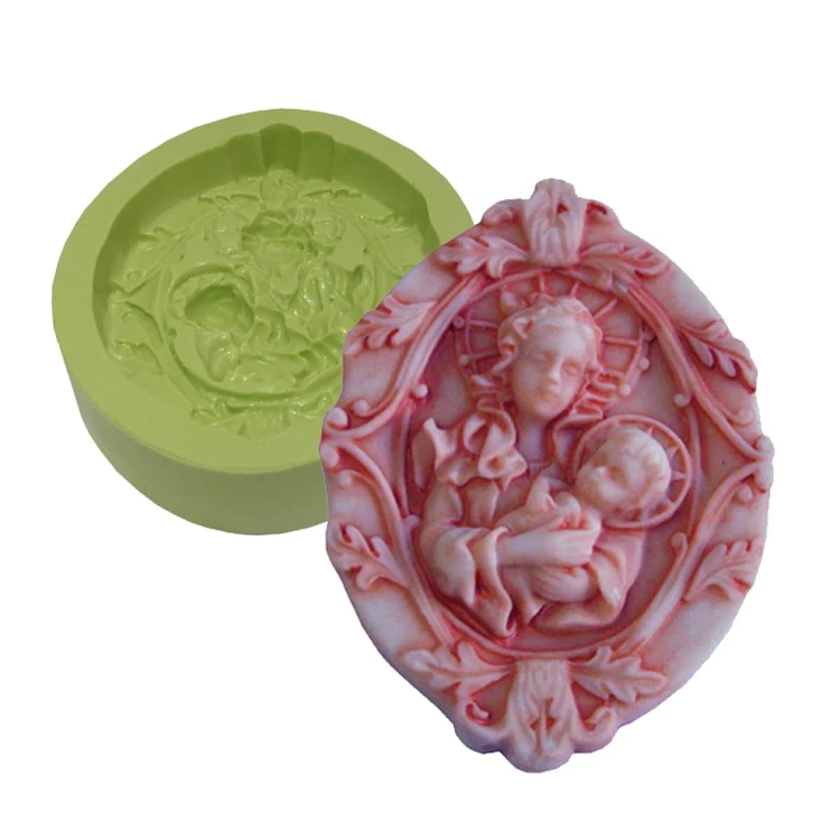 Molde de Silicone para Velas e Sabonetes Nossa Senhora c/ Jesus Moldura Oval