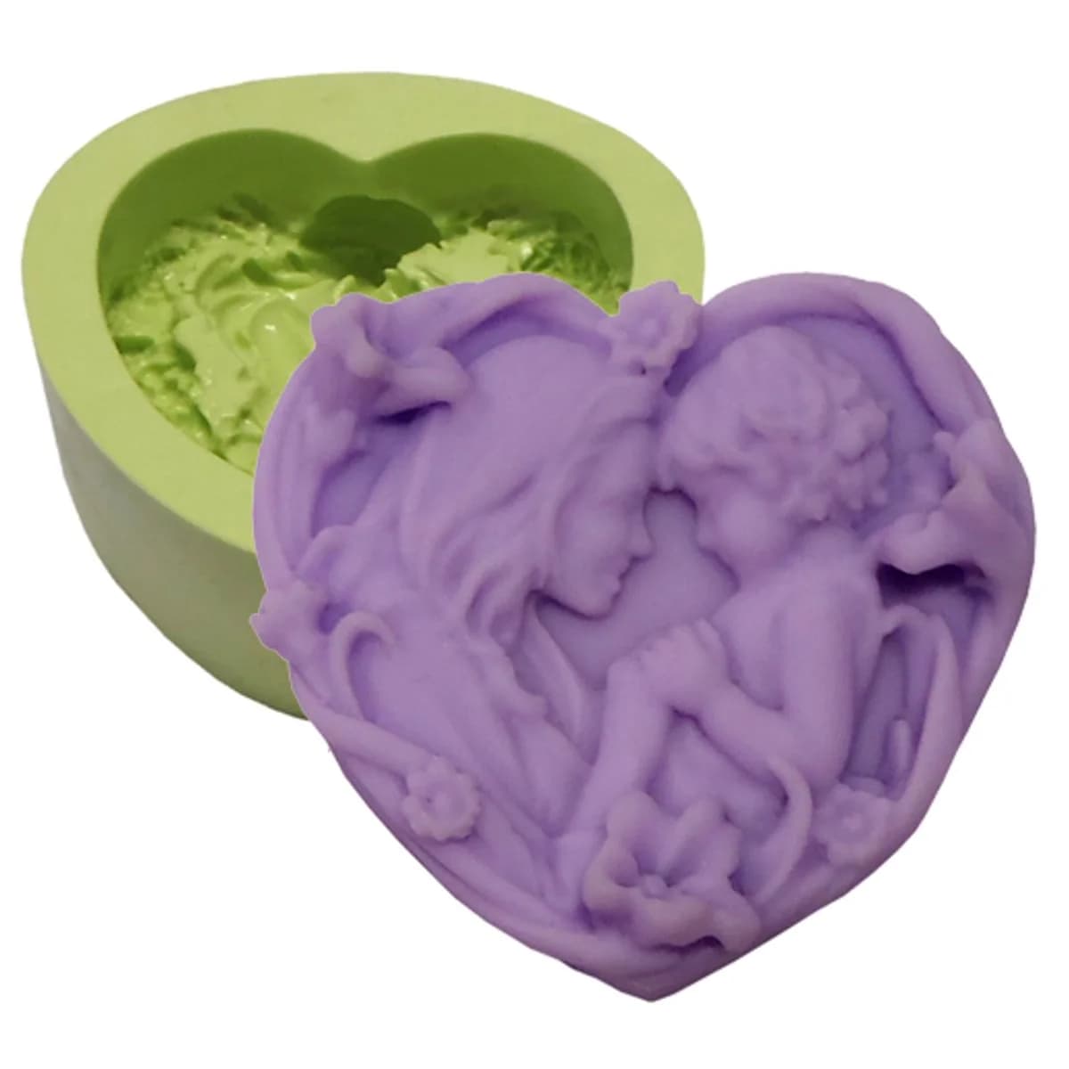 Molde de Silicone para Velas e Sabonetes Coração Flores Mãe e Filho