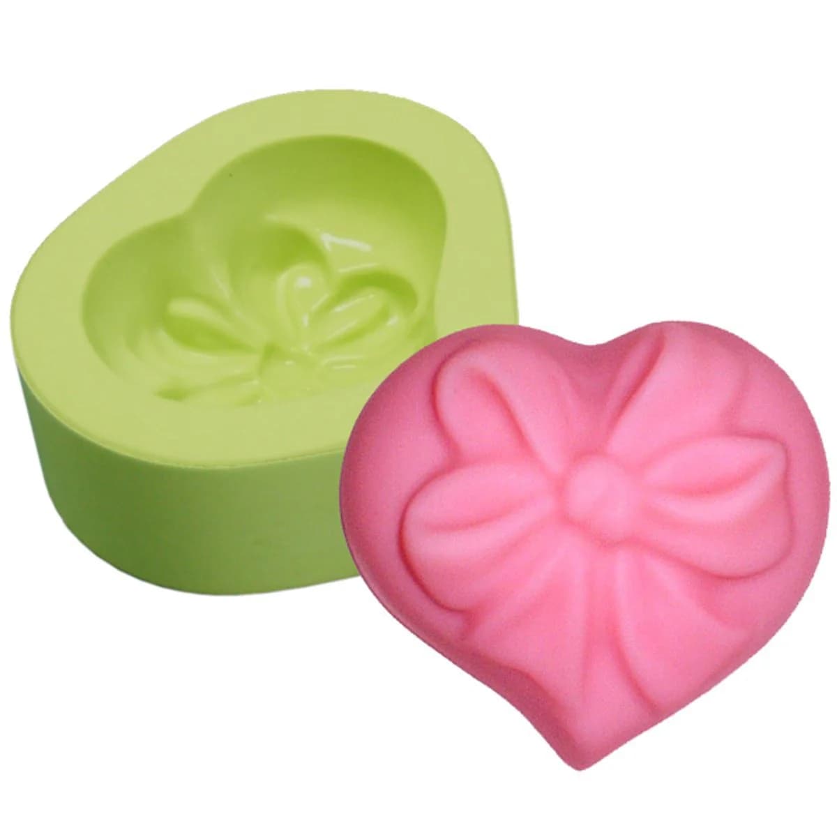 Molde de Silicone para Velas e Sabonetes Coração com Laço Pequeno